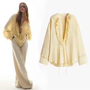 H&M Edition S/S 2025 Ruffled Pale Yellow Tunic Blouse Limited Edition